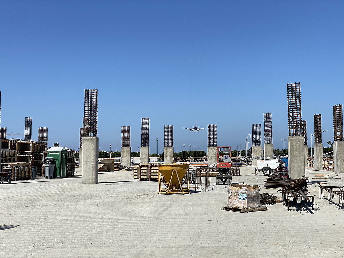 A view of column work at the Intermodal Transportation Facility – West