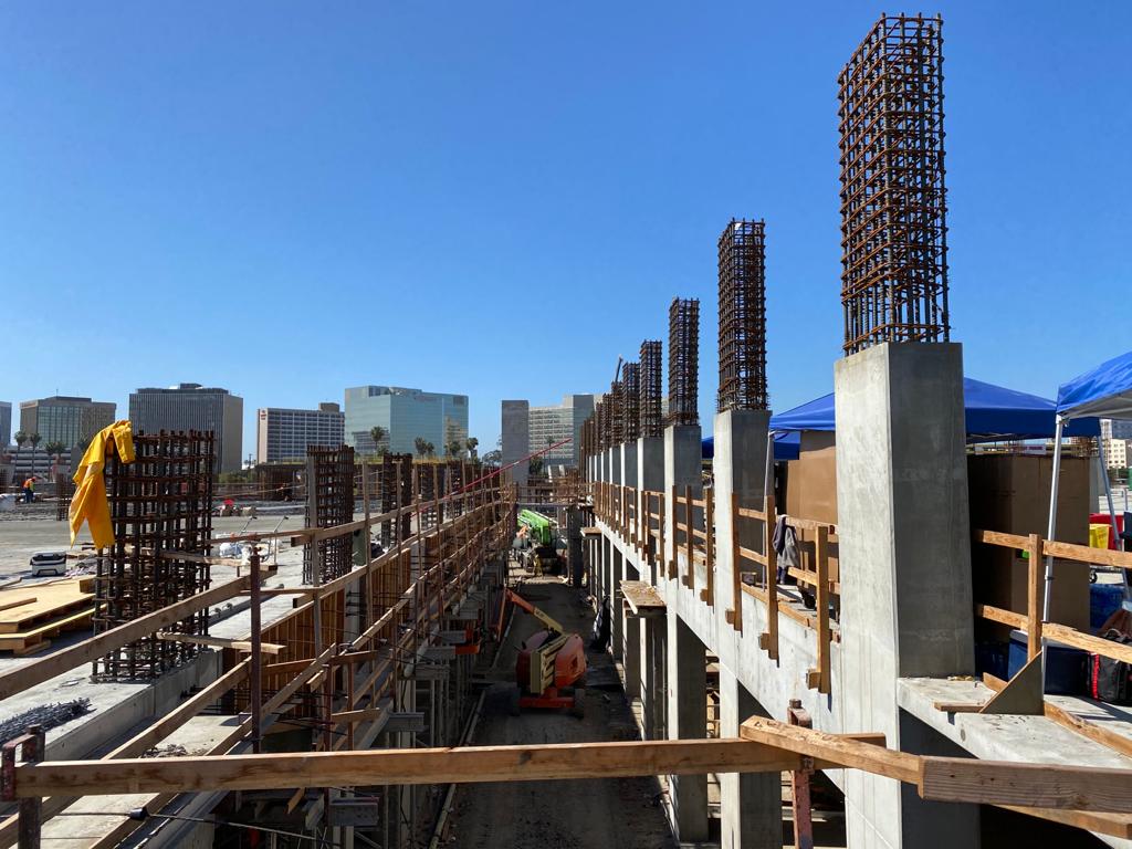 A view of construction on Building A and C of the Intermodal Transportation Facility – West