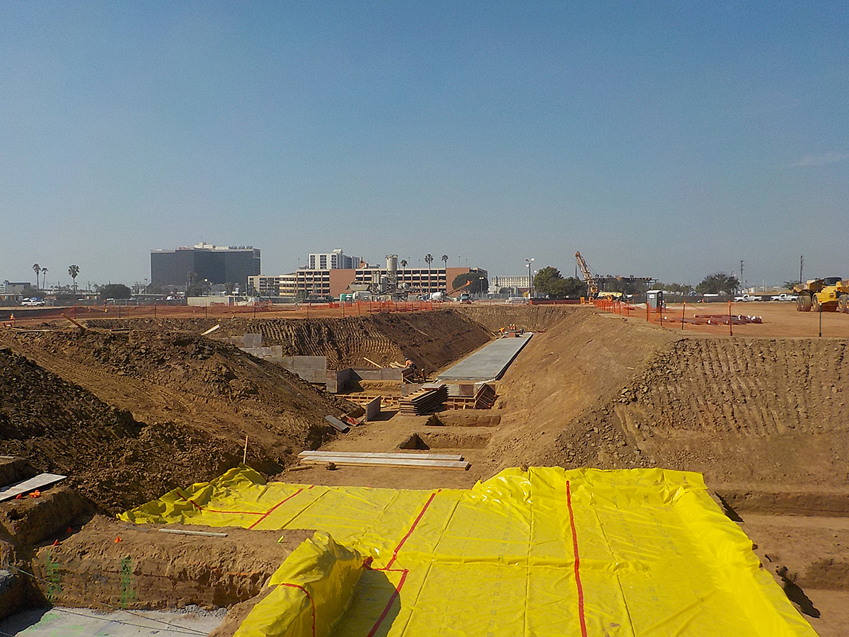 A view of an exit corridor and stairway excavation at the site of the Consolidated Rent-A-Car Facility