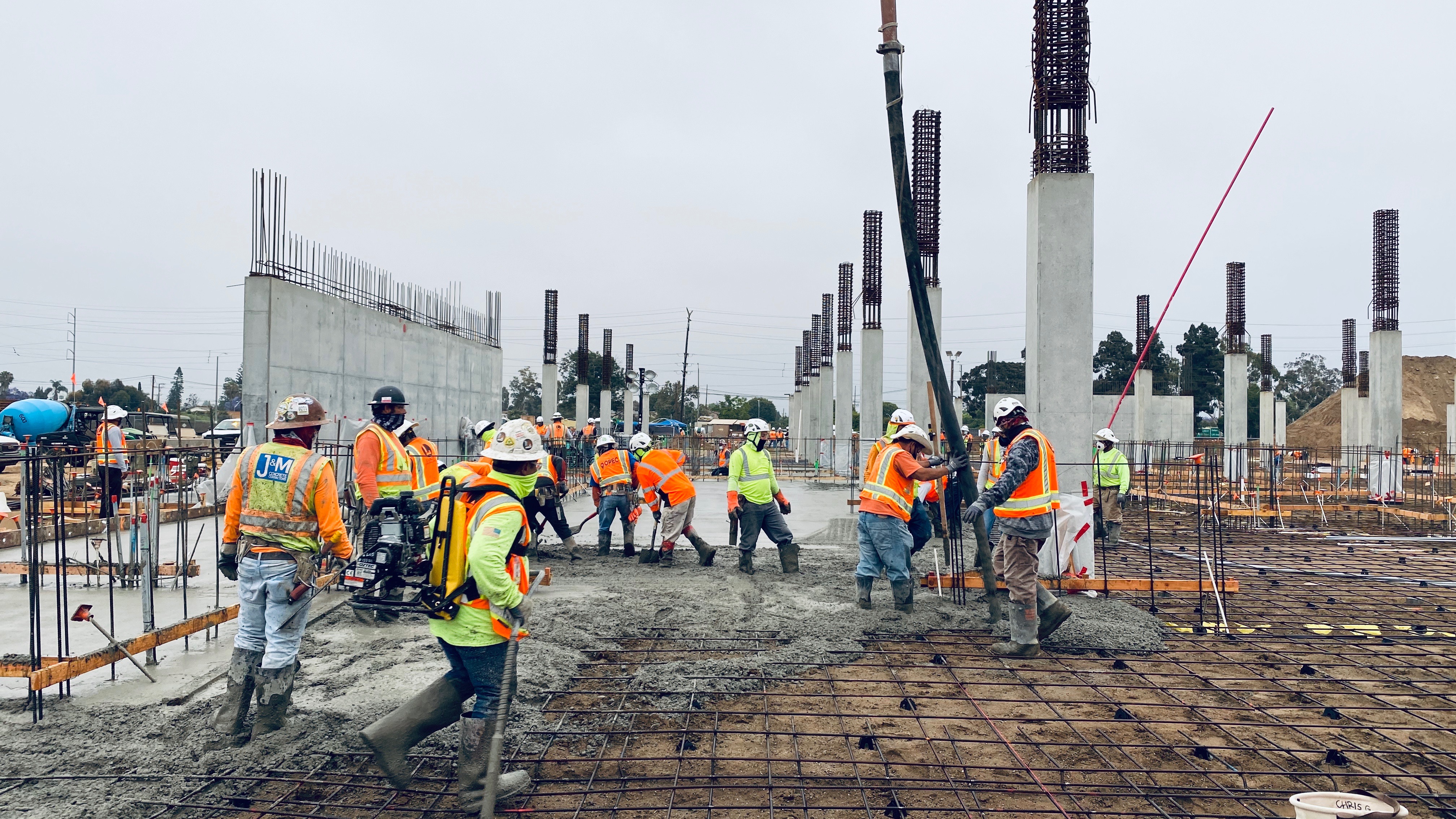 The first slab-on-grade concrete pour at the Consolidated Rent-A-Car facility site.