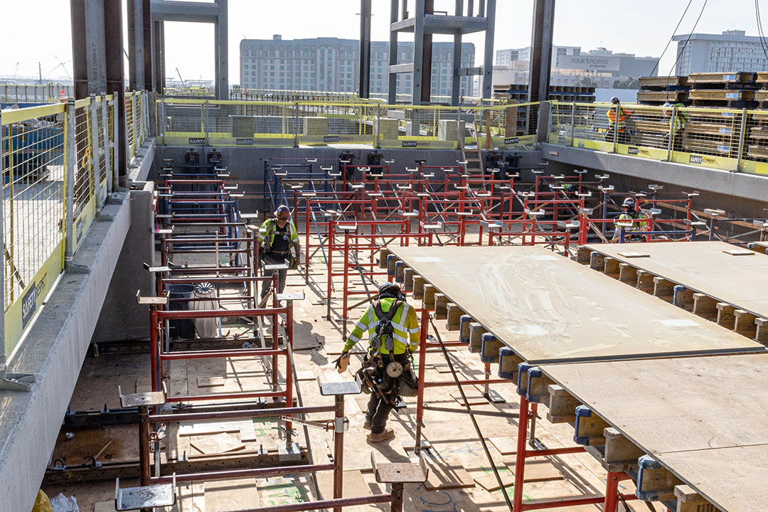 Crews install shoring